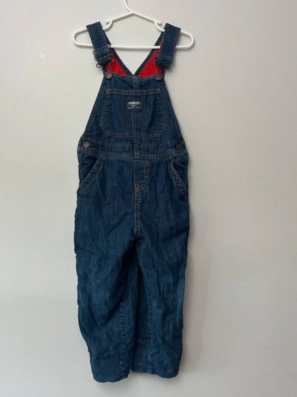 OshKosh B’gosh 4T Denim Bib Overalls Fleece Lined Red Warm Winter